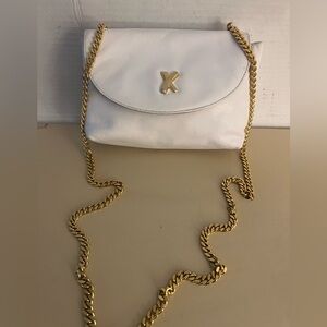 Paloma Picasso women White Leather Crossbody Gold Chain small crossbody handbag